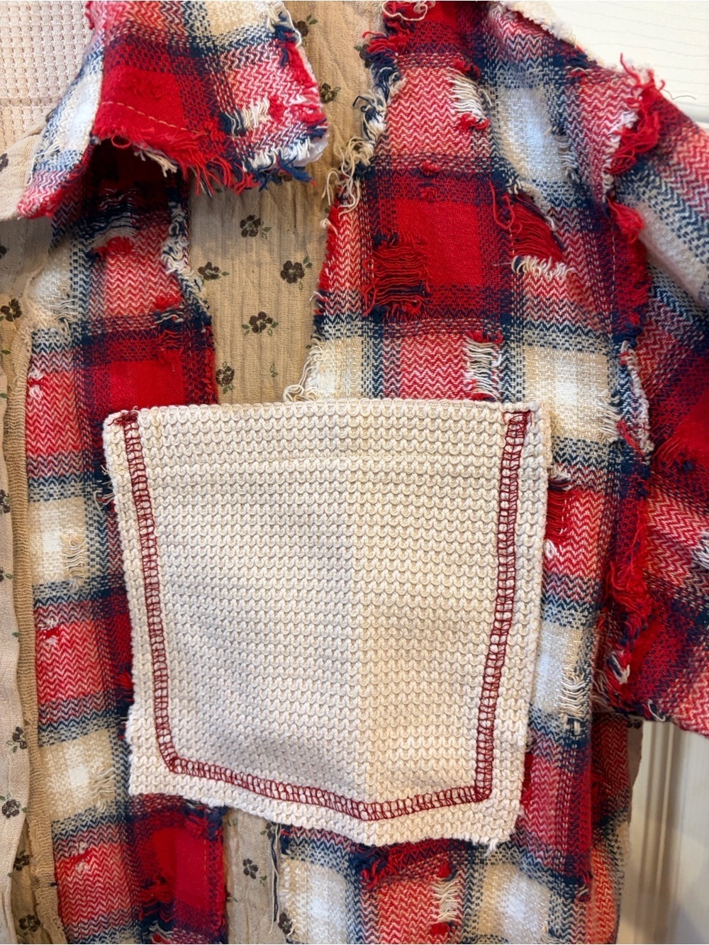 POL Long Sleeve Distressed Red Plaid Woven Button Down Shirt NEW FALL WINTER - Picture 7 of 14